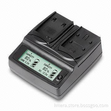 Twin-channel Super-fast Camera Battery Charger with big LCD Display Charging Status, Auto-detect